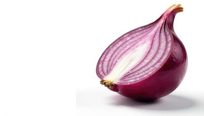 Fototapeta premium Close-up of red onion, showing layers & texture, stark white setting, detail, vegetable