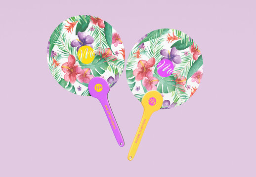 Round Paper Hand Fan Set Mockup