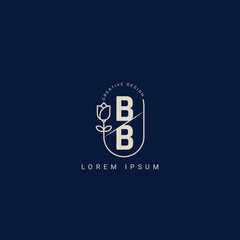 Letter B and BB creative logo with beauty floral concept premium vector