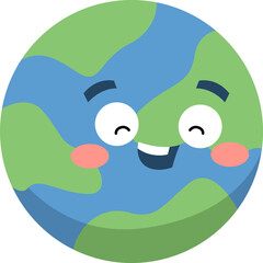 Happy Cartoon Earth Globe with Cheeky Smile and Blush
