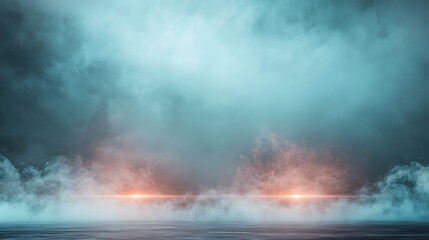 Fototapeta premium Eerie, fog-filled, and mysterious scene. Soft light emanating from two points in the fog. Moody and evocative