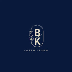 Letter BK and KB creative logo with beauty floral concept premium vector