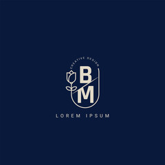 Letter BM and MB creative logo with beauty floral concept premium vector