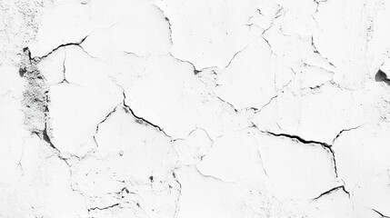 Obraz premium A cracked and damaged white wall texture serves as a rugged, detailed background, showcasing the wear and tear over time.