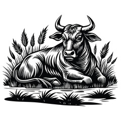 Wild cow head vector silhouette with tribal pattern design