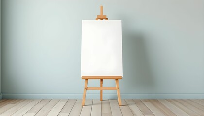 Wooden easel, blank white canvas, soft natural lighting