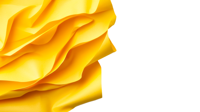 Abstract golden fabric folds on black background texture, cut out transparent