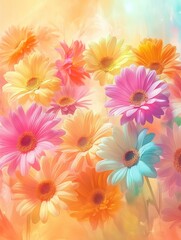 Vibrant gerbera daisy bouquet in pastel hues a captivating floral art piece for spring freshness and summer elegance perfect for greetings