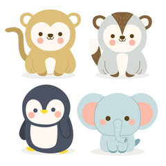 cute animal illustrations in flat design style