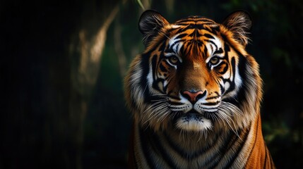 Fototapeta premium Majestic Tiger Portrait Gaze Striking Animal with Beautiful Fur Pattern