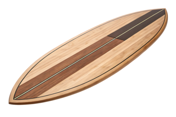 Wooden surfboard design beach lifestyle summer sport on transparent background