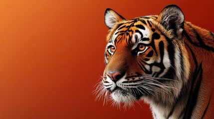 Naklejka premium Tiger Portrait on Red Background Capturing Powerful Wildlife and Intense Gaze