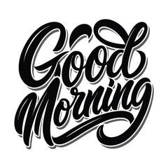 Good Morning line art icon sign sketch freehand outline silhouette vector illustration on white background with fun brush ink typography for photo overlays t-shirt print flyer poster design 