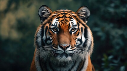 Intense Tiger Portrait Staring with Striking Orange and Black Fur