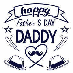 Happy Fathers Day Typography Design With Heart Mustache And Hat Elements