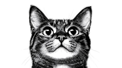 Obraz premium Detailed drawing of adorable cat with expressive eyes, cut out transparent