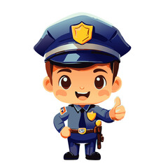 Cartoon police officer giving a thumbs up, dressed in a neat blue uniform with a badge and cap, radiating confidence and friendliness.

