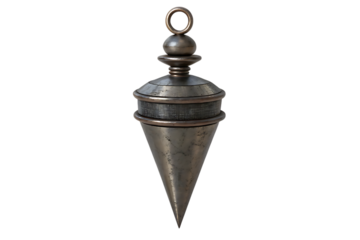 Vintage metal pendulum divination tool on black bg on transparent background
