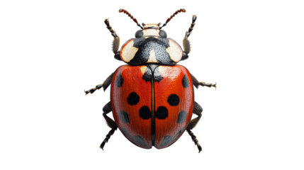 Detailed macro of harlequin ladybird on black background, cut out transparent