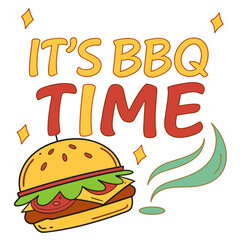 Bbq Time Graphic With Burger And Sparkles For Summer Celebration Design