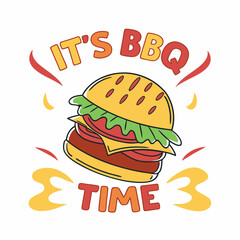 Cartoon Burger With Bbq Time Message For Grill Party Invitation