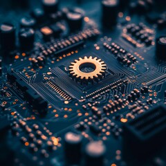 Fototapeta premium AI Machine Learning Gears in Digital Network