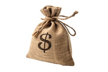 Money bag burlap sack dollar wealth finance savings on transparent background