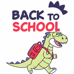 Cute Dinosaur With Backpack Back To School Education Design Illustration Vector