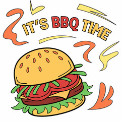 Its Bbq Time Burger Illustration With Lettuce Tomato And Cheese