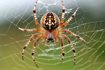 Obraz premium Spider intricately spinning its web in vibrant detail during early morning light