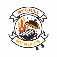 Creative Bbq Grill Emblem With Fire And My Grill My Rules Slogan