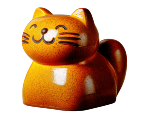 cheerful ceramic cat sculpture with glossy orange finish, featuring smiling face and playful whiskers. This adorable piece adds touch of whimsy to any decor