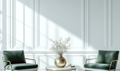 Obraz premium Elegant, sunlit room with green velvet chairs