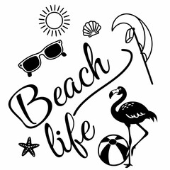 Beach Life Summer Elements Illustration Black And White Design