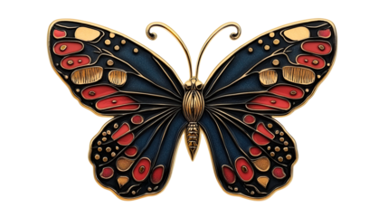 Ornate butterfly artwork with intricate gold detail, cut out transparent