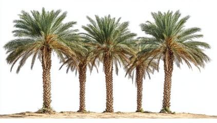 Five palm trees in a row