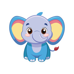 Fototapeta premium Adorable baby elephant with large ears and a cheerful expression vector illustration isolated on white background