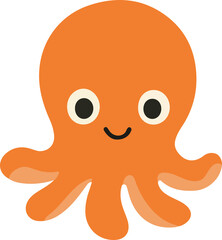Cute Cartoon Orange Octopus Illustration flat