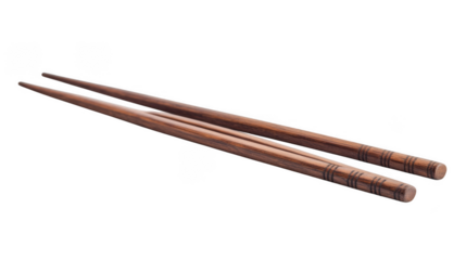 A pair of brown wooden chopsticks resting on a black background in a horizontal orientation