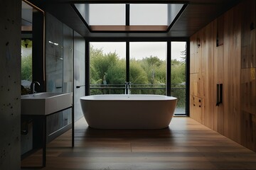 Luxurious bathroom with a freestanding bathtub overlooking a breathtaking ocean view