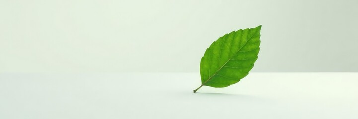Obraz premium A single leaf floats on a clean white surface, leafy greens, leaves