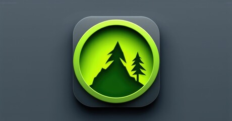 Modern dark gray and green bushcraft survival training app icon with essential outdoor skills three dimensional glossy style round square shape modern app icon bold vibrant color