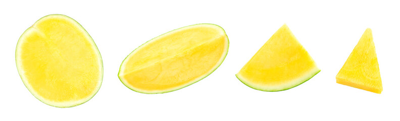 Yellow watermelon isolated on white background, Fresh yellow watermelon