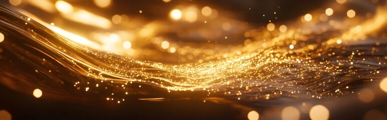 Golden particles flowing and glowing abstract background design