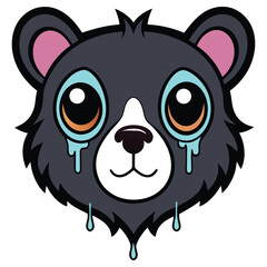 Crying Bear Cub Head with Big Eyes and Pale Blue Tears on Transparent Background