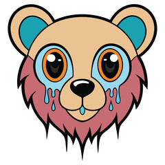 Cartoon Bear Crying With Tears on Transparent Background