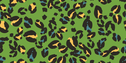 Leopard spots seamless pattern design. Vector green background, wallpaper, wrapping paper, fabric, print