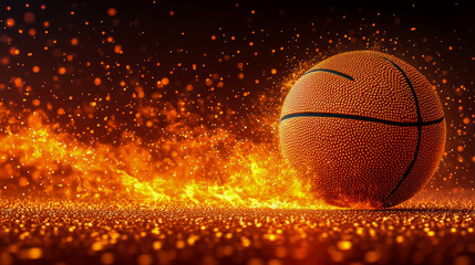 Fototapeta premium Fiery Basketball: Concept for sports advertisement with burning ball effect and warm color scheme