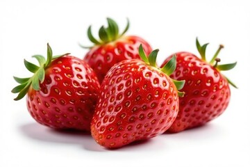 Close-up of vibrant red strawberries isolated on white, bright, red, detail