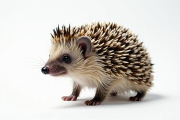 Obraz premium Close-up view of a single hedgehog against a stark white backdrop , adorable, wildlife photography